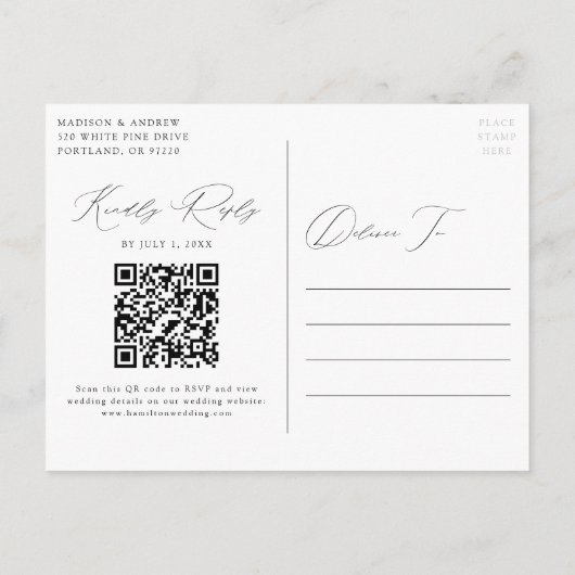 Moderne Elegant Burgund QR Code Wedding Einladungspostkarte (Rückseite)