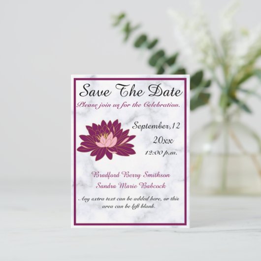 Moderne Elegant, Burgund-Rosa-Marmor Save The Date (Stehend Vorderseite)