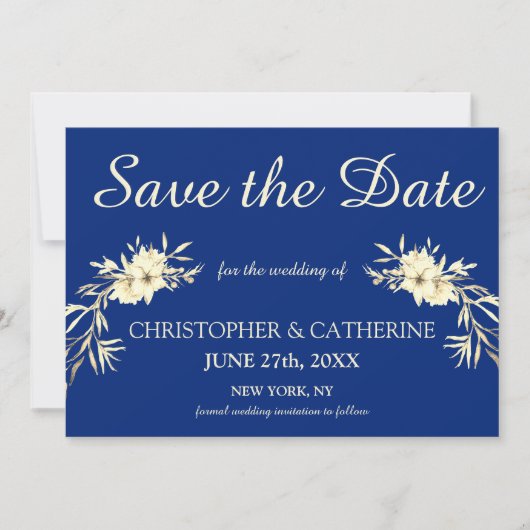 Moderne Elegant Classic Blue Save the Date Hochzei (Vorderseite)