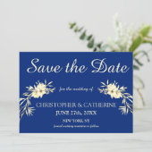 Moderne Elegant Classic Blue Save the Date Hochzei (Stehend Vorderseite)
