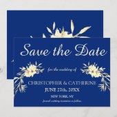 Moderne Elegant Classic Blue Save the Date Hochzei (Vorne/Hinten)