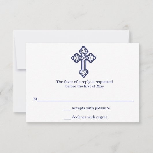 Moderne Elegant Cross First Communion RSVP Card (Vorderseite)