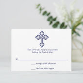 Moderne Elegant Cross First Communion RSVP Card (Stehend Vorderseite)