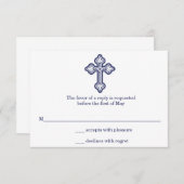 Moderne Elegant Cross First Communion RSVP Card (Vorne/Hinten)