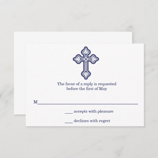 Moderne Elegant Cross First Communion RSVP Card (Vorne/Hinten)