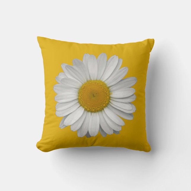 Moderne Elegant Daisy Blume auf Mustard Yellow Kissen (Vorderseite)