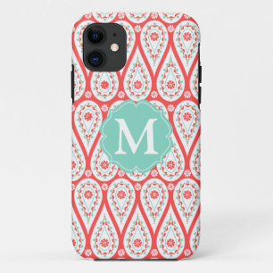 Moderne Elegant Damask Coral Paisley Personalisier Case-Mate iPhone Hülle