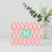 Moderne Elegant Damask Coral Paisley Personalisier Einladung (Stehend Vorderseite)
