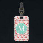 Moderne Elegant Damask Coral Paisley Personalisier Gepäckanhänger<br><div class="desc">Moderne, gelbe, türkisblaue und weiße extravagante Paisley-Muster mit winzigen Blume und Punkten. Elegantes boho schicke Design. Personalisieren Sie es mit Ihrem Monogramm. Einige Elemente von Valeriane Digitals. ***BITTE verwenden Sie die Schaltfläche Blauer anpassen, um die Größe und den Stil des Schriftartes zu ändern. Sie können auch Ihr Monogramm unter dieser...</div>