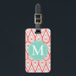 Moderne Elegant Damask Coral Paisley Personalisier Gepäckanhänger<br><div class="desc">Moderne, gelbe, türkisblaue und weiße extravagante Paisley-Muster mit winzigen Blume und Punkten. Elegantes boho schicke Design. Personalisieren Sie es mit Ihrem Monogramm. Einige Elemente von Valeriane Digitals. ***BITTE verwenden Sie die Schaltfläche Blauer anpassen, um die Größe und den Stil des Schriftartes zu ändern. Sie können auch Ihr Monogramm unter dieser...</div>