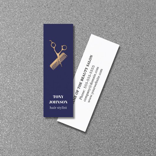Moderne Elegant Dark Blue Imitats Gold Scissors Co Mini Visitenkarte