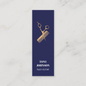 Moderne Elegant Dark Blue Imitats Gold Scissors Co Mini Visitenkarte (Vorderseite)
