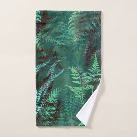 Moderne Elegant Dark Emerald Green Ferns Badhandtuch Set (Handtuch)
