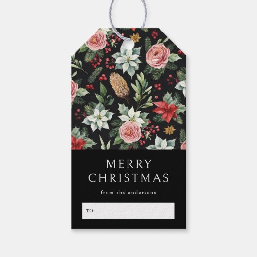 Moderne Elegant Dark Floral Weihnachten Geschenkanhänger (Vorderseite)