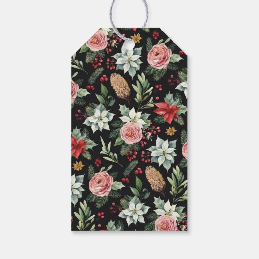 Moderne Elegant Dark Floral Weihnachten Geschenkanhänger (Rückseite)