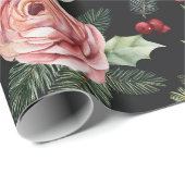 Moderne Elegant Dark Floral Weihnachten Geschenkpapier (Rolleneckpunkt)