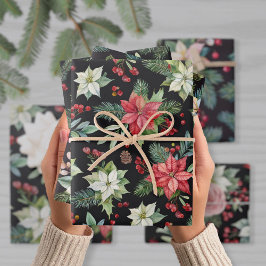 Moderne Elegant Dark Floral Weihnachten Geschenkpapier Set