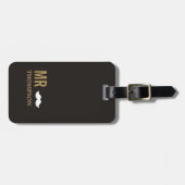 Moderne Elegant Dark Golden White Mustache Mr. Gepäckanhänger (Vorderseite horizontal)