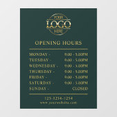 Moderne Elegant Dark Green | Geschäftsöffnungszeit Fensteraufkleber (Blatt)