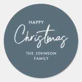 Moderne Elegant Dusty Blauer Weihnachtsfeiertag Runder Aufkleber (Vorderseite)