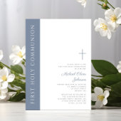 Moderne Elegant Dusty Blue Cross Erste Kommune Einladung