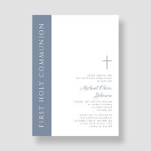 Moderne Elegant Dusty Blue Cross Erste Kommune Einladung