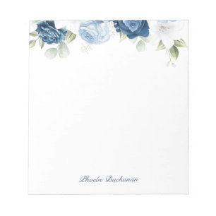 Moderne Elegant Dusty Blue Floral Personalisiert Notizblock