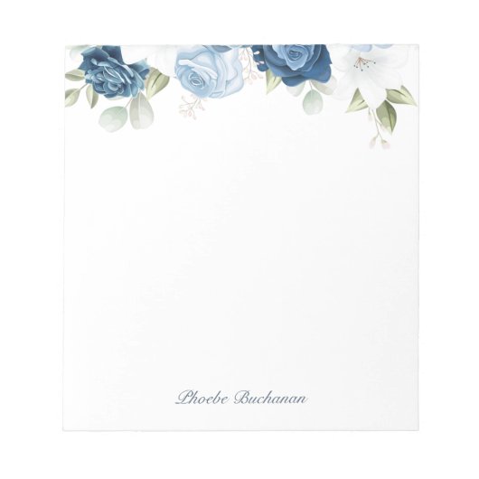 Moderne Elegant Dusty Blue Floral Personalisiert Notizblock (Vorderseite)