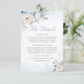 Moderne Elegant Dusty Blue Floral Wedding Details Begleitkarte (Stehend Vorderseite)