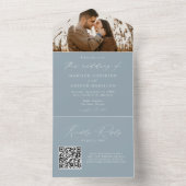 Moderne Elegant Dusty Blue Foto Wedding All In One Einladung (Innen Boden)