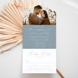 Moderne Elegant Dusty Blue Foto Wedding All In One Einladung