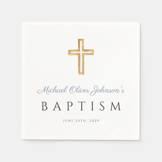 Moderne Elegant Dusty Blue Script Boy Taufe Serviette (Vorderseite)