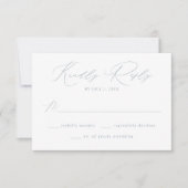 Moderne Elegant Dusty Blue Script Wedding RSVP Karte (Vorderseite)