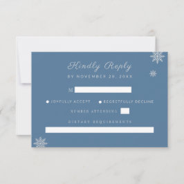 Moderne Elegant Dusty Blue Silver Winter Wedding RSVP Karte