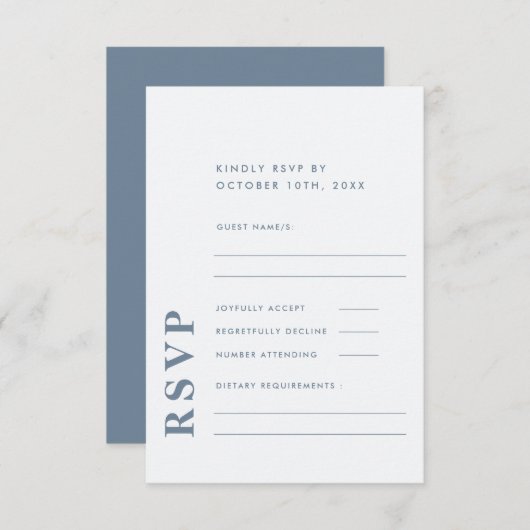 Moderne Elegant Dusty Blue Simple Wedding RSVP Karte (Vorne/Hinten)
