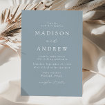 Moderne Elegant Dusty Blue Wedding Einladung<br><div class="desc">Minimalistische,  moderne Einladungen für Hochzeitsfeiern,  die Ihre Hochzeitsdetails in weißer Schrift mit Akzenten in kalligraphischer Schrift auf staubblauem Hintergrund darstellen. Der dunkelblaue Hintergrund kann in eine Farbe Ihrer Wahl geändert werden. Entworfen,  um mit unserer Hochzeitskollektion "Moderne Elegance" zu koordinieren.</div>