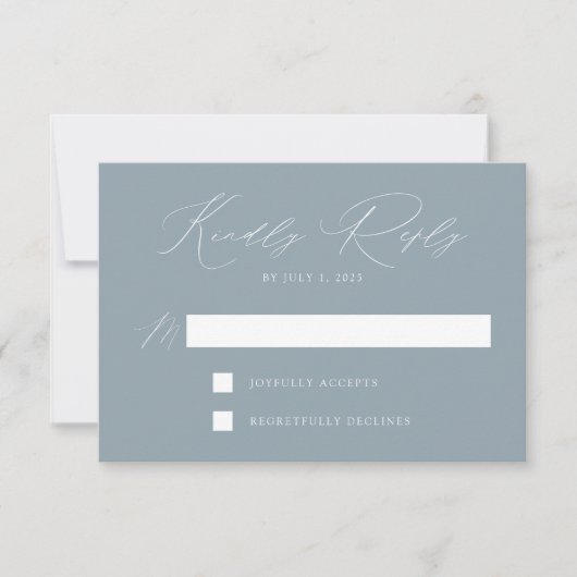 Moderne Elegant Dusty Blue Wedding RSVP Karte (Vorderseite)