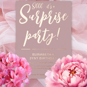 Moderne Elegant Dusty Rose 21. Überraschung Geburt Folieneinladung
