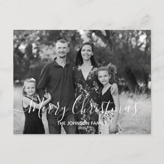 Moderne Elegant Einfach Frohe Weihnachten mit Foto Postkarte (Vorderseite)