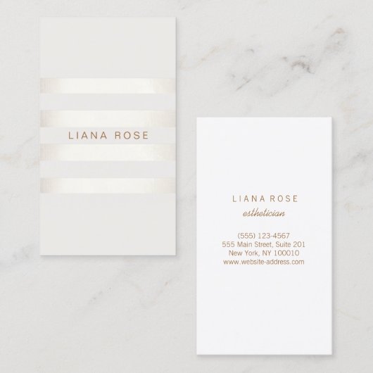 Moderne Elegant, einfach silberweiß gestreift Visitenkarte (Vorne/Hinten)