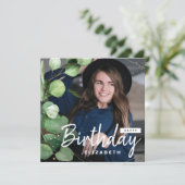 Moderne Elegant Eukalyptus Geburtstag Gruß Foto Einladung (Stehend Vorderseite)