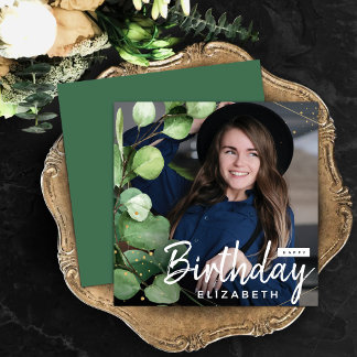 Moderne Elegant Eukalyptus Geburtstag Gruß Foto Einladung