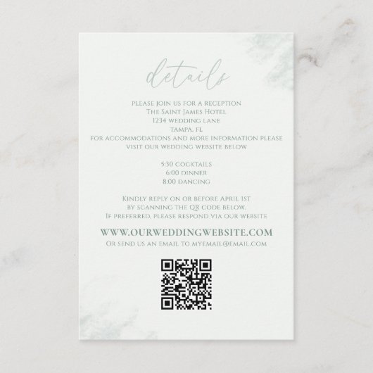 Moderne Elegant Eukalyptus Grüne Details QR Code Begleitkarte (Vorderseite)