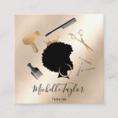 Moderne Elegant Fairstylist Afro American FRAU Quadratische Visitenkarte (Vorderseite)