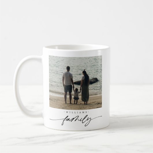 Moderne Elegant Family Foto Script Typografie Kaffeetasse (Links)