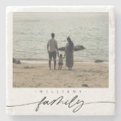 Moderne Elegant Family Foto Script Typografie Steinuntersetzer (Vorderseite)