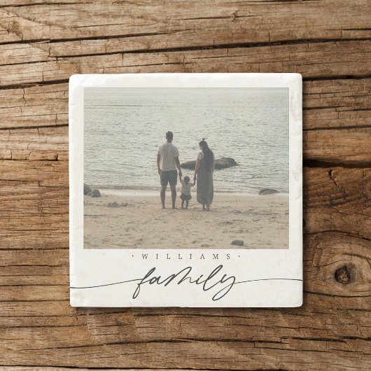Moderne Elegant Family Foto Script Typografie Steinuntersetzer