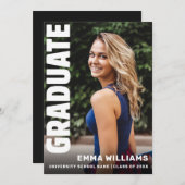 Moderne Elegant fett Weiß Schwarz | FOTO ABSCHLUSS Einladung (Vorne/Hinten)