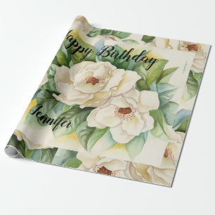 Moderne Elegant Floral Geburtstag Schwarzer Name S Geschenkpapier