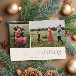 Moderne Elegant Frohe Weihnachten 2 Foto Folien Feiertagskarte